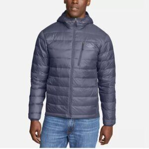 NEW Eddie Bauer Mens M Hooded Down Jacket 550 Fill Power Gray Lightweight & Warm